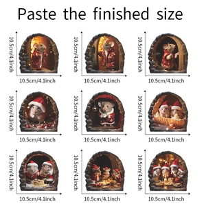 Nine various 3D Christmas mouse hole wall sticker designs with festive holiday scenes