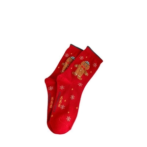 Christmas cotton mid-calf socks in red with gingerbread man pattern and HO HO HO embroidery