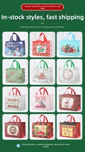 Selection of Christmas themed non-woven gift bags with festive elk and santa patterns