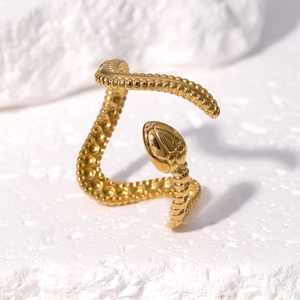 18k gold plated stainless steel snake shaped open ring with textured scale details