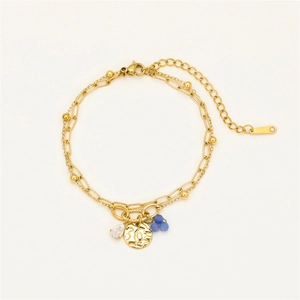 Luxurious gold-plated titanium steel bracelet with teardrop zircon and pearl charms