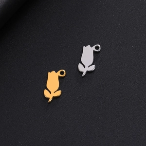 Minimalist 304 stainless steel tulip pendants in gold and silver finish on black surface