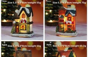 Detailed size and weight specs for LED Christmas resin house with warm lights