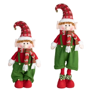 Lutin de Noël en peluche avec jambes rétractables en tissu rouge et vert pour décor