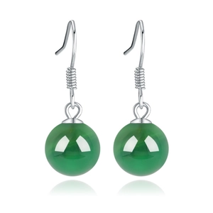 S925 silver hook earrings with natural green agate beads on a clean white background