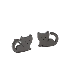 Minimalist black cat stud earrings in durable stainless steel for a cute animal look