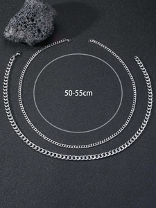 Silver stainless steel double-layered Cuban link chain with 50-55cm length details