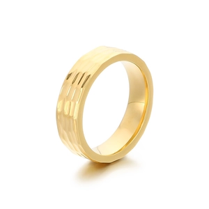 Textured gold stainless steel ring with hammered surface design for men and women