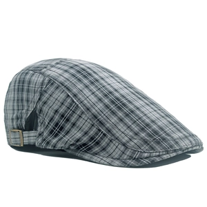Béret à carreaux noir et blanc de style britannique avec boucle en métal réglable