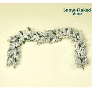 Close-up of artificial green garland with dense artificial snow frosting for Christmas decor