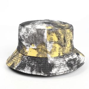 Detailed close-up of heavy canvas tie-dye bucket hat showing texture and neat stitching