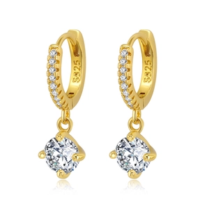Elegant gold S925 sterling silver hoop earrings set with sparkling white zircon stones