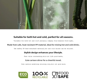 Detail of heat-resistant PP cactus stir sticks for hot and cold cocktail drinks