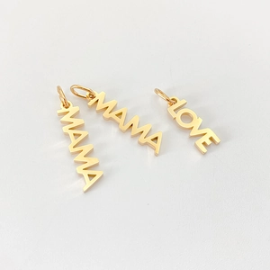 Minimalist stainless steel gold-plated pendants featuring MAMA and LOVE letter charms