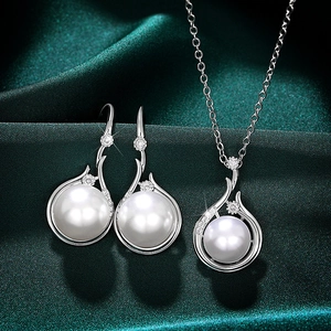 Elegant Vintage Copper Earrings Necklace With Imitation Artificial Pearl And Zircon Luxury Style For Women Mother Day Gift
