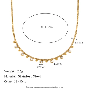 18K gold plated stainless steel curb chain necklace with clear zircon teardrop charms