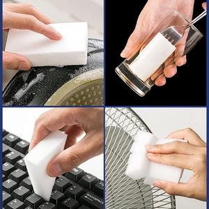 White rectangular nano magic sponge cleaning pad for kitchenware, glass, and electronics