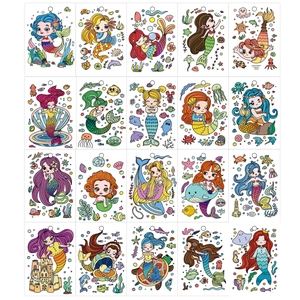 Mermaid Coloring Cards DIY Drawing Cards With Binder Rings Kids Cartoon Marine Life Theme Portable Painting Paper