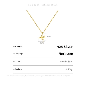Detail specifications of s925 silver airplane pendant necklace with 9x10mm size and 40cm chain