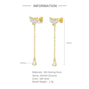 S925 sterling silver tassel drop earrings in 18K gold finish with AAAAA zirconia details