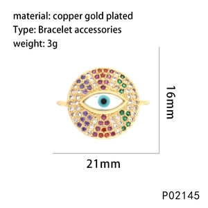 Technical dimensions of 16mm x 21mm Evil Eye shell pendant with weight and material info