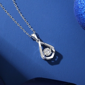 Elegant S925 sterling silver waterdrop necklace featuring a dancing moissanite center stone