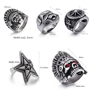 Detailed size guide for vintage punk rings with tribal, anchor, and star motifs