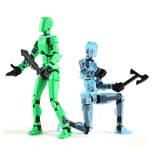 3D printed Lucky 13 action figure set with posable joints and miniature weapons