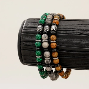 Bracciale Perle Pietra Naturale Uomo Acciaio Inossidabile Malachite Pietra Mappa Diaspro Elastico Gioielli Minimal