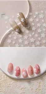 Detail of Japanese cherry blossom nail stickers with pearls and floral patterns