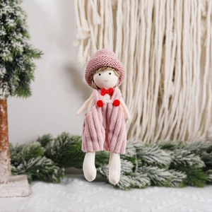 Pink knitted hat doll ornament for Christmas tree decoration with cute suspender pants