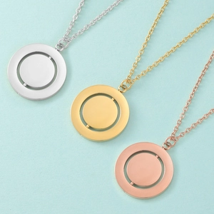 Rotating Double Layer Round Disc Pendant Necklace 18K Gold Plated 304 Stainless Steel Polished Geometric For Women