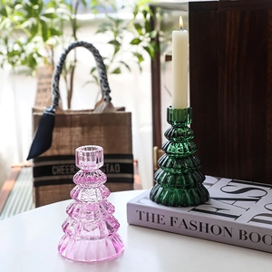 Portacandele minimalisti in vetro a forma di albero di Natale in rosa e verde