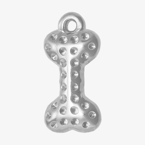 Silver 304 stainless steel dog bone pendant charm with sparkling rhinestone details