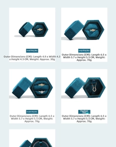 Velvet hexagonal jewelry box set in teal blue showing ring and pendant storage options