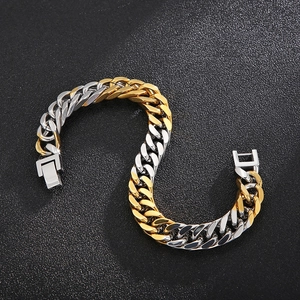 Hip hop two-tone gold and silver stainless steel Cuban link bracelet for men