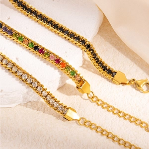 Elegant gold titanium tennis bracelets with colorful zircon stones and lobster clasp