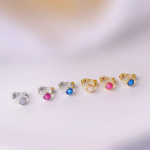 Set of colorful bead cartilage hoop earrings in silver and gold minimalist metal finishes