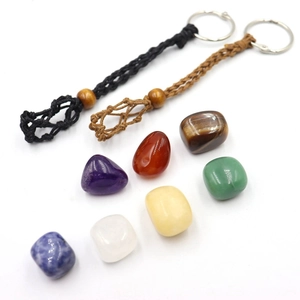 Detail of adjustable woven cord keychain net sets with assorted natural healing crystals