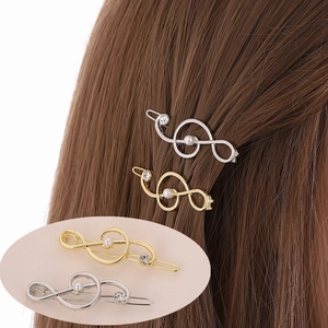 Treble Clef Musical Note Hair Clip Alloy Metal Side Clip With Faux Artificial Pearl Rhinestone For Women Elegant Hair Styling Accessory
