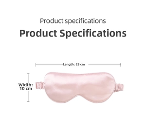 Detailed view of pink silk sleep mask showing dimensions of 23cm length and 10cm width