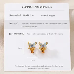Detailed size specifications for 18k gold plated zircon butterfly clip earrings