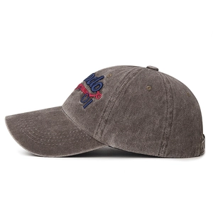 Vintage washed dark gray baseball cap with rando 01 embroidery and distressed finish