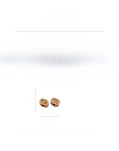 Detail of 18k gold plated copper earrings with zircon inlay and 2cm x 1.5cm size markers
