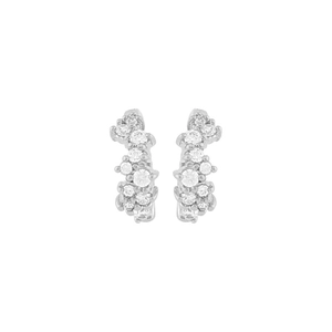 Close-up of elegant silver zircon cluster stud earrings with sparkling crystals