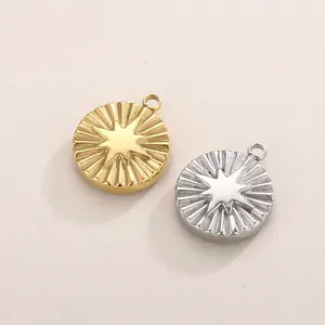 Stainless Steel Round Pendant Eight Pointed Starburst North Star Sunburst Geometric Charm For DIY Jewelry Making Crafts