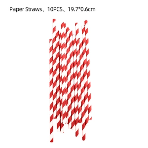 Detail of red and white striped paper straws for lobster themed parties, set of 10 pieces