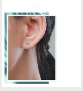 Classic round s925 silver stud earrings for women shown on ear for fashion matching