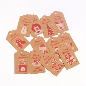 Pack of 100 Kraft paper Christmas gift tags with various festive reindeer and snowman patterns