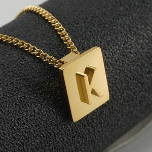 18K gold plated stainless steel square pendant necklace featuring 3D letter K design